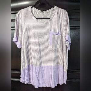 Moa Moa White and Purple Boxy Short Sleeve Tee